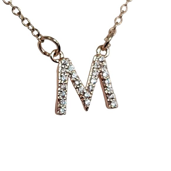 16" Initial M Necklace Rose Gold Tone Small Rhinestone Charm New Lauren Conrad - Picture 3 of 7